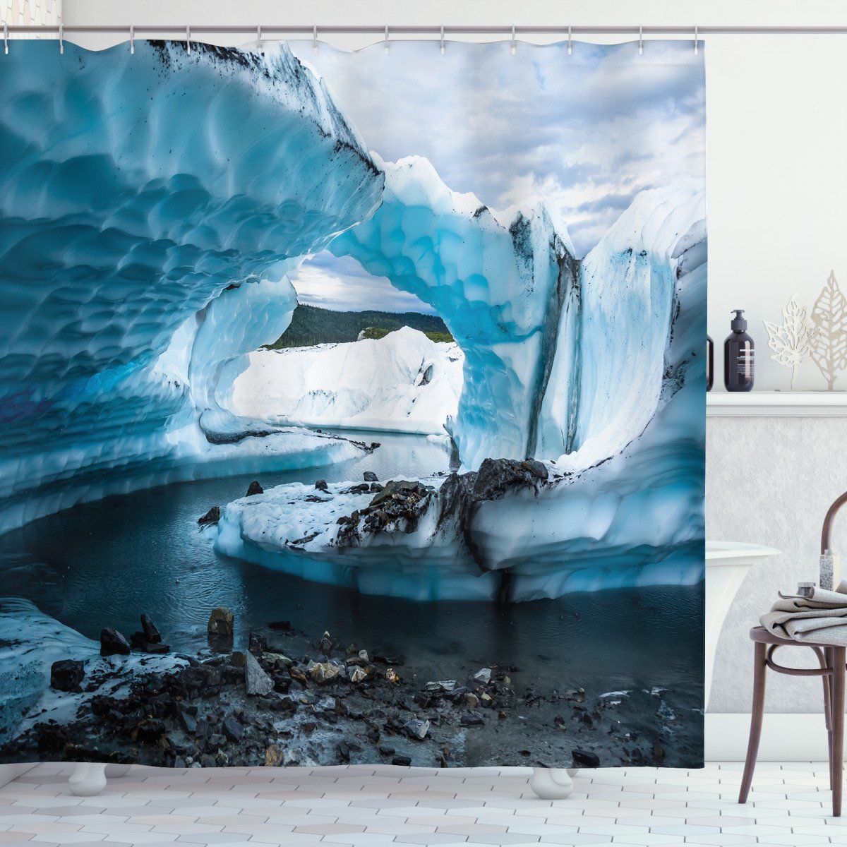 Blue Shower Curtain Glacier Frozen Cave Print for Bathroom 