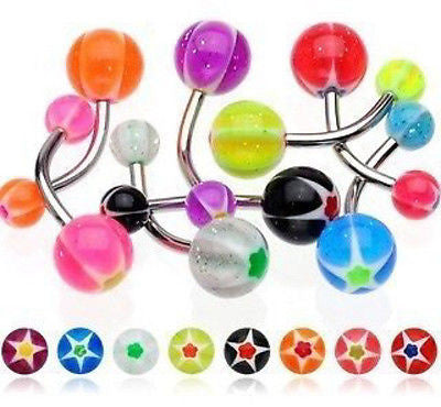 25pcs Star Flower UV Acrylic Belly Rings 14g Navel Naval