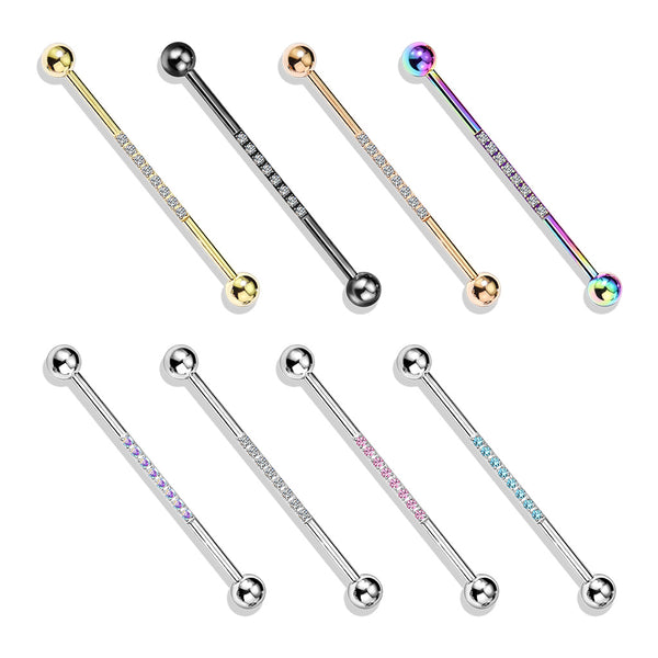 1pc CNC Set Lined CZ Gems Industrial Barbell 38mm 1.5/" 1/&1//2/"