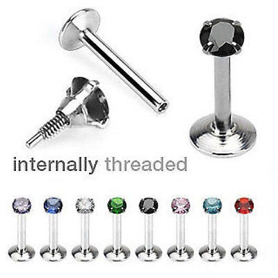 8pcs Internally Threaded Surgical Steel Gem Labrets 16g Wholesale Body Jewelry