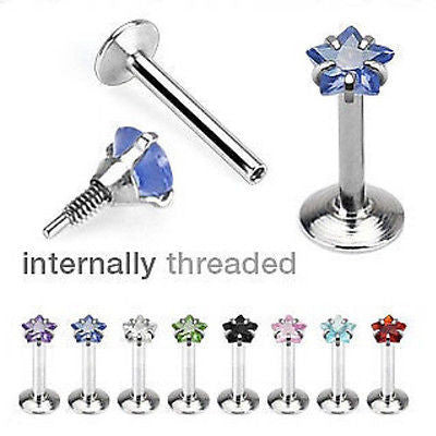 8pcs Internally Threaded Surgical Steel Gem Labrets 16g Wholesale Body Jewelry