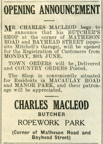 Opening advert for Charles Macleod Butcher