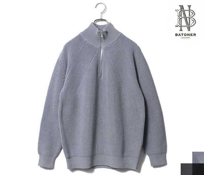 バトナー BATONER コットン シグネチャー ハーフジップ ニット コットンセーター COTTON SIGNATURE HALF ZIP  (BN-22SM-004)