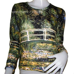 Monet WATER LILY POND Long Sleeve Impressionist Art T Shirt Misses S M L XL New