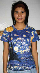 Van Gogh STARRY NIGHT Cap Sleeve Fine Art Print T Shirt Misses S M L XL New