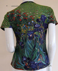 Van Gogh IRISES T Shirt Hand Print Fine Art Short Cap Sleeve Misses S M L XL