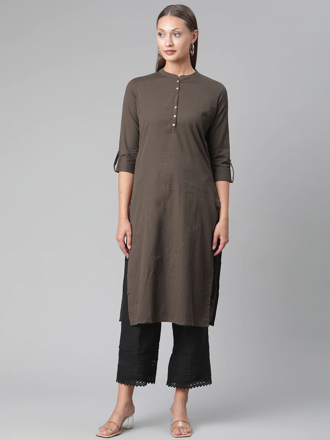 Coffee Brown Mandarin Collar Straight Kurta