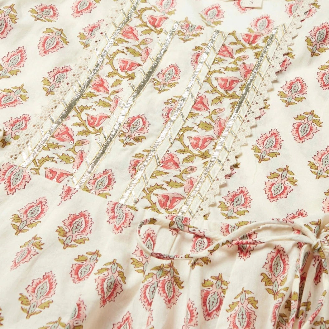 Cream-Coloured Floral Printed Regular Gotta Patti Pure Cotton Kurta with Trousers & Dupatta