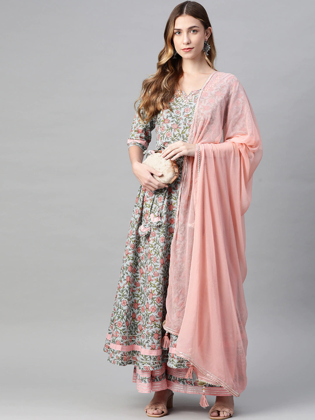 Cotton Blue Floral Regular Gotta Patti Pure Cotton Kurta with Palazzos & Dupatta