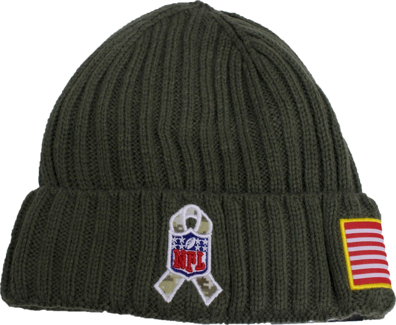 on the back of the new england patriots salute to service kids beanie is the nfl veterans ribbon