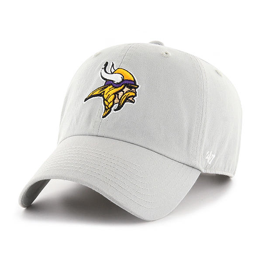 embroidered on the front of the minnesota vikings gray dad hat is the minnesota vikings logo
