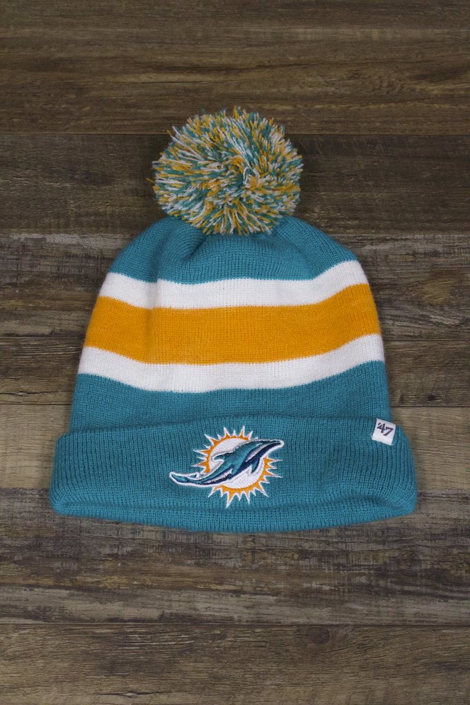 Dolphins Beanie | Miami Dolphins Striped Winter Knit Pom Beanie