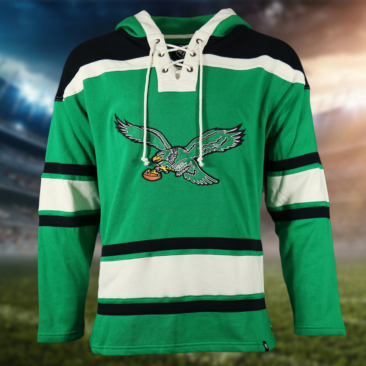 Philadelphia Eagles Vintage Hockey 47 Lacer Hoodie |  Black, Kelly Green, White