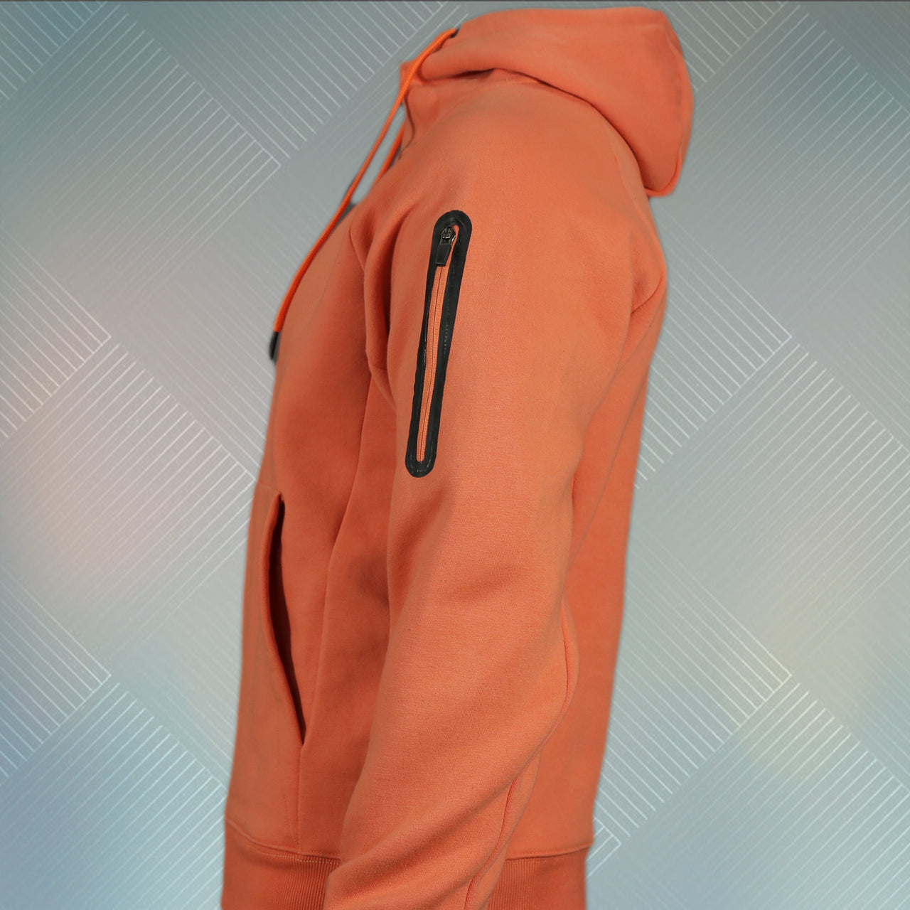 Coral Unbasic Fleece Stash Pocket Sunset Park Tapered Zipper Hoodie | Fleece Safety Coral Hoodie