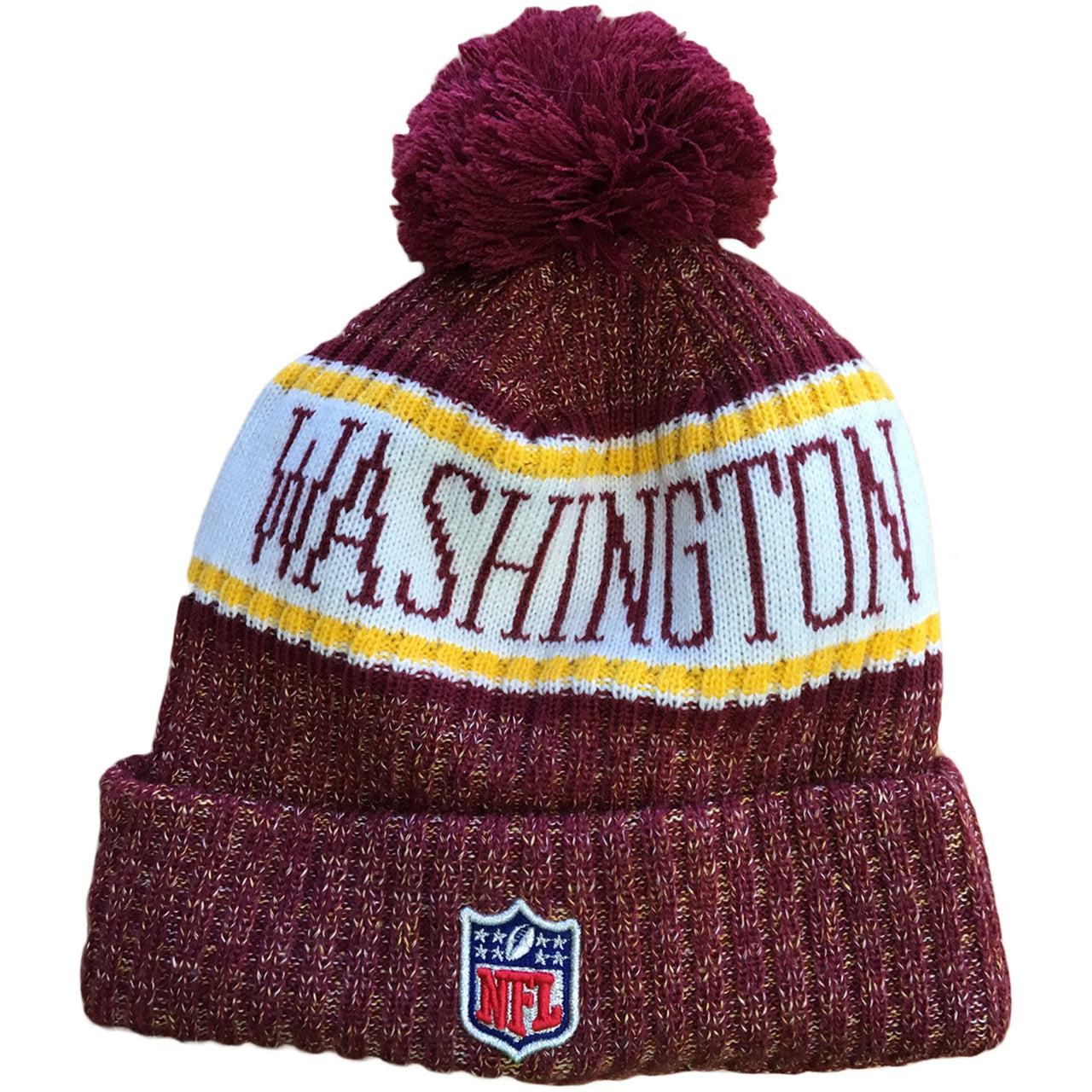 On the back of the 2018 Washington Redskins On-Field Sideline Cold Weather Beanie the NFL shield is embroidered.