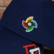 world baseball classic logo on the Dominican Republic 2023 World Baseball Classic Two Tone Grey Bottom Blue/Red 59Fifty Fitted Cap