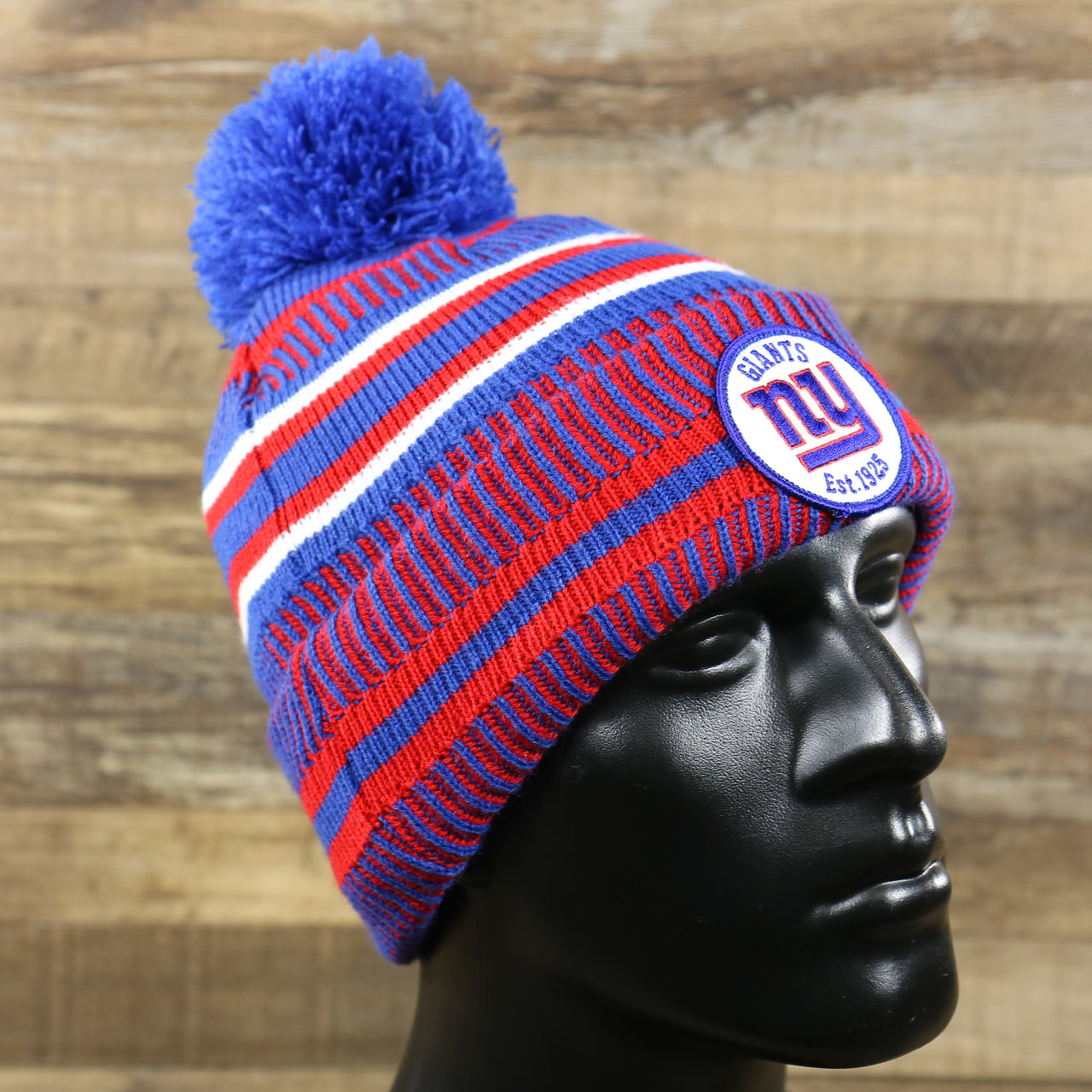 The New York Giants On Field Sideline Cuffed Winter Knit Pom Pom Beanie | Red Winter Beanie