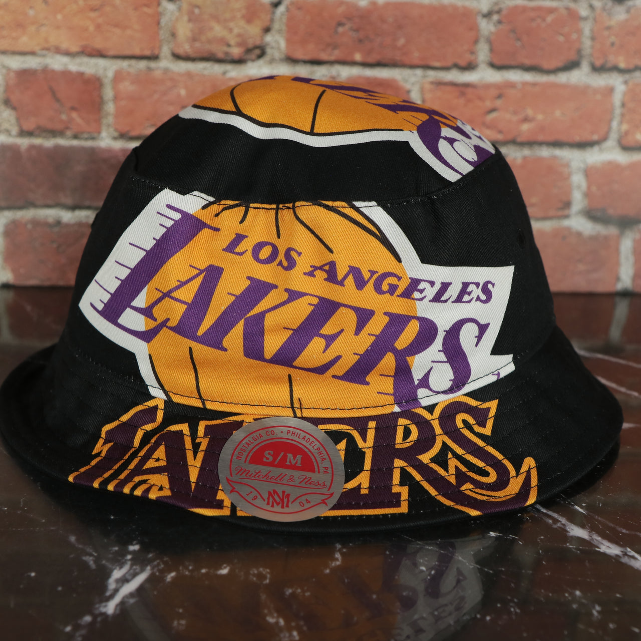 Los Angeles Lakers All Over Vintage Logo Cut Up Bucket Hat | Black