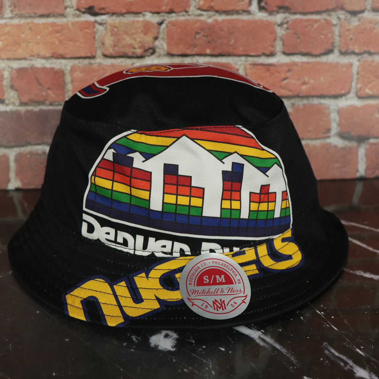 Denver Nuggets All Over Vintage Logo Cut Up Bucket Hat | Black