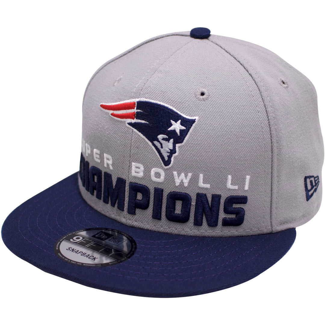 the new england patriots super bowl LI champions hat has a structured crown and a flat brim