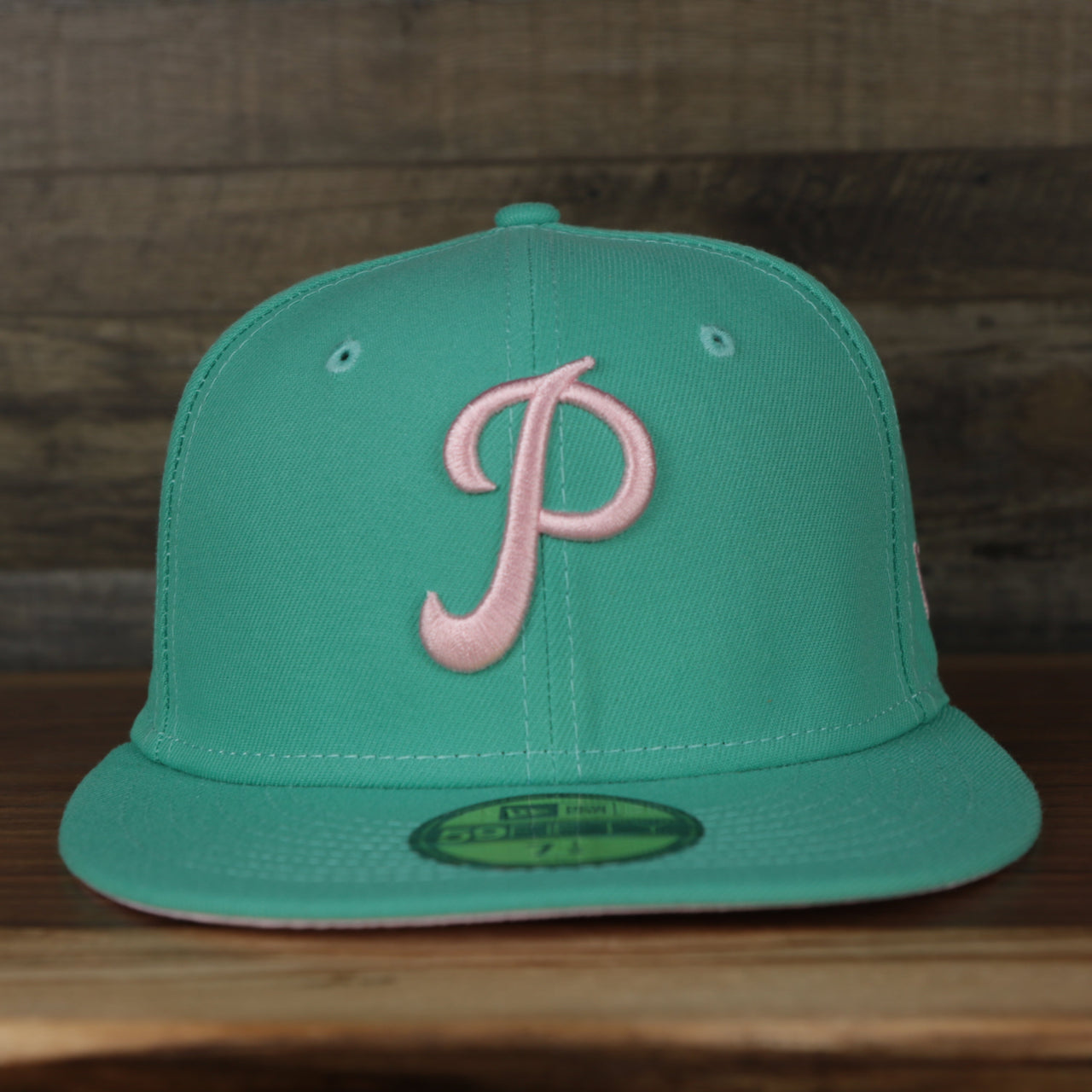 front of the Philadelphia Phillies 1952 Allstar Game Side Patch Pink Bottom 59Fifty Fitted Cap | Mint