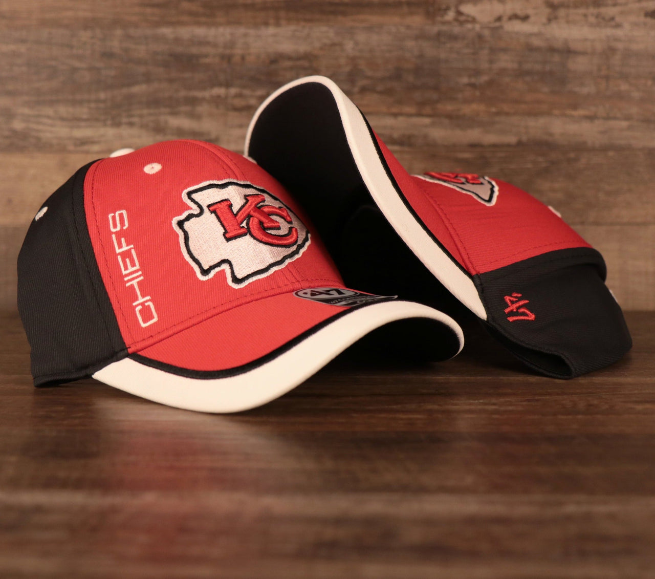 47 BRAND | KANSAS CITY  CHIEFS | STRETCH FIT | CHIEFS LETTERING FRONT | COTTON | FLEXFIT HAT | RED/BLACK/WHITE | OSFM