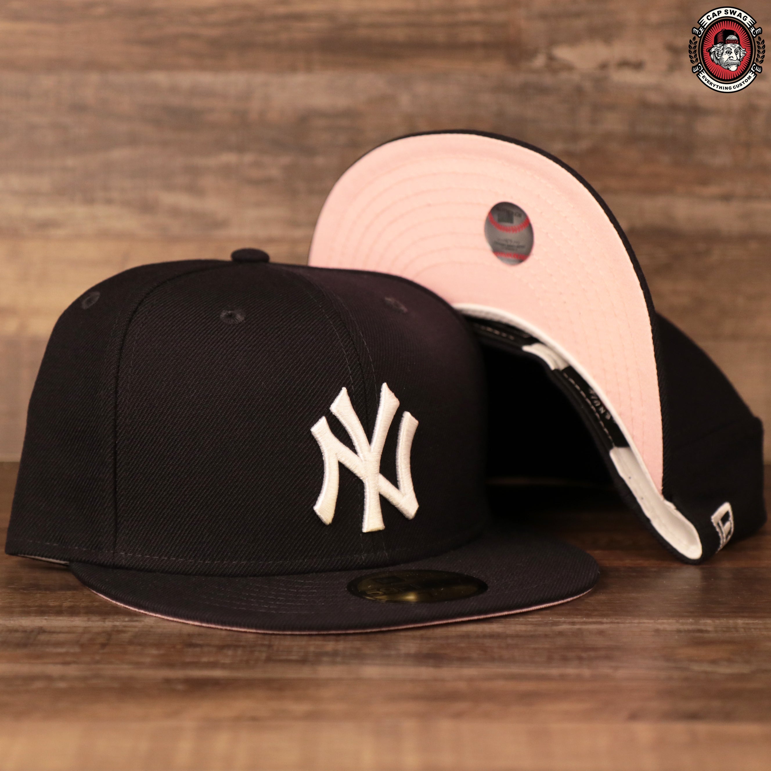 fitted hats with pink under brim