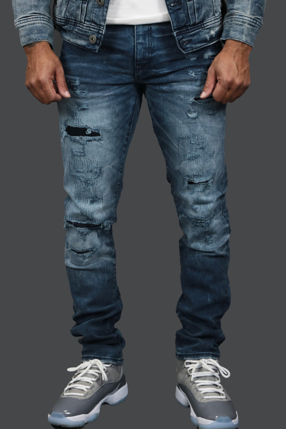 The Deep Blue Distressed Denim Pants | Jordan Craig