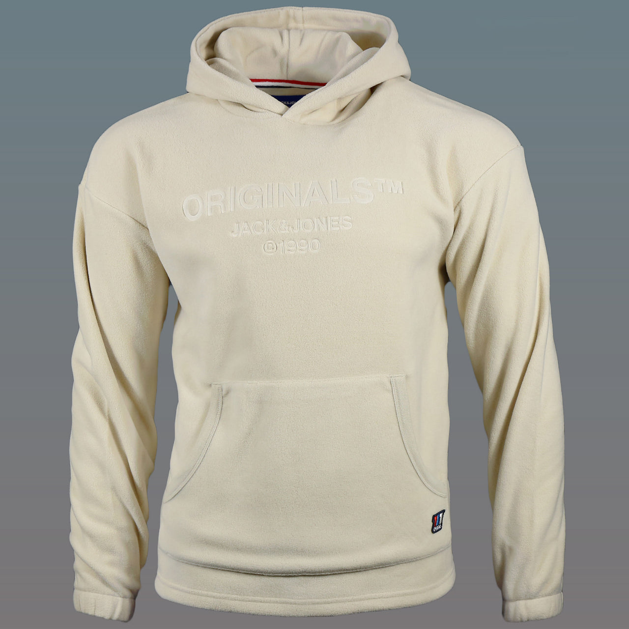 The Jacks And Jones Originals Embossed Fleece Moonbeam Pullover Hoodie | Cream Pullover Hoodie