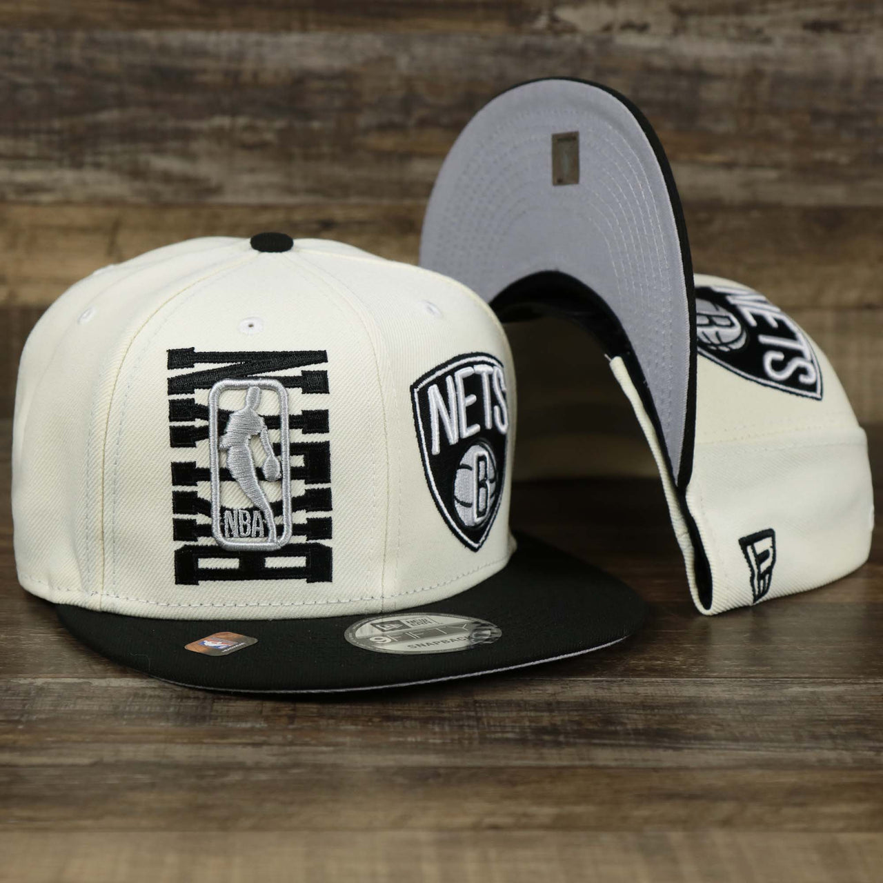 The Youth Brooklyn Nets NBA 2022 Draft Gray Bottom 9Fifty Snapback | New Era Cream/Black