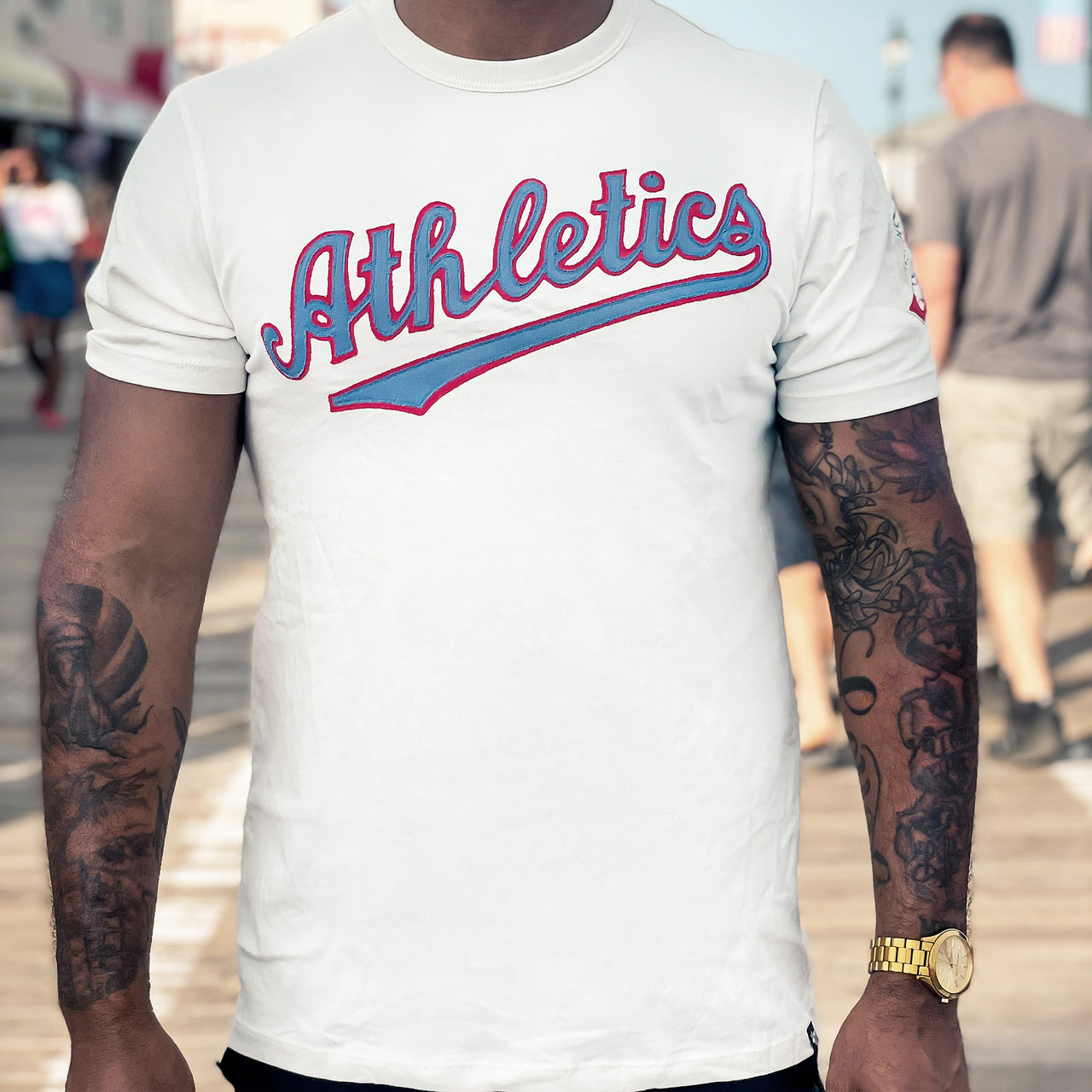 TheAthletics Wordmark on the Cooperstown Philadelphia Athletics Wordmark Retro 1950s TShirt | Sandstone Tshirt