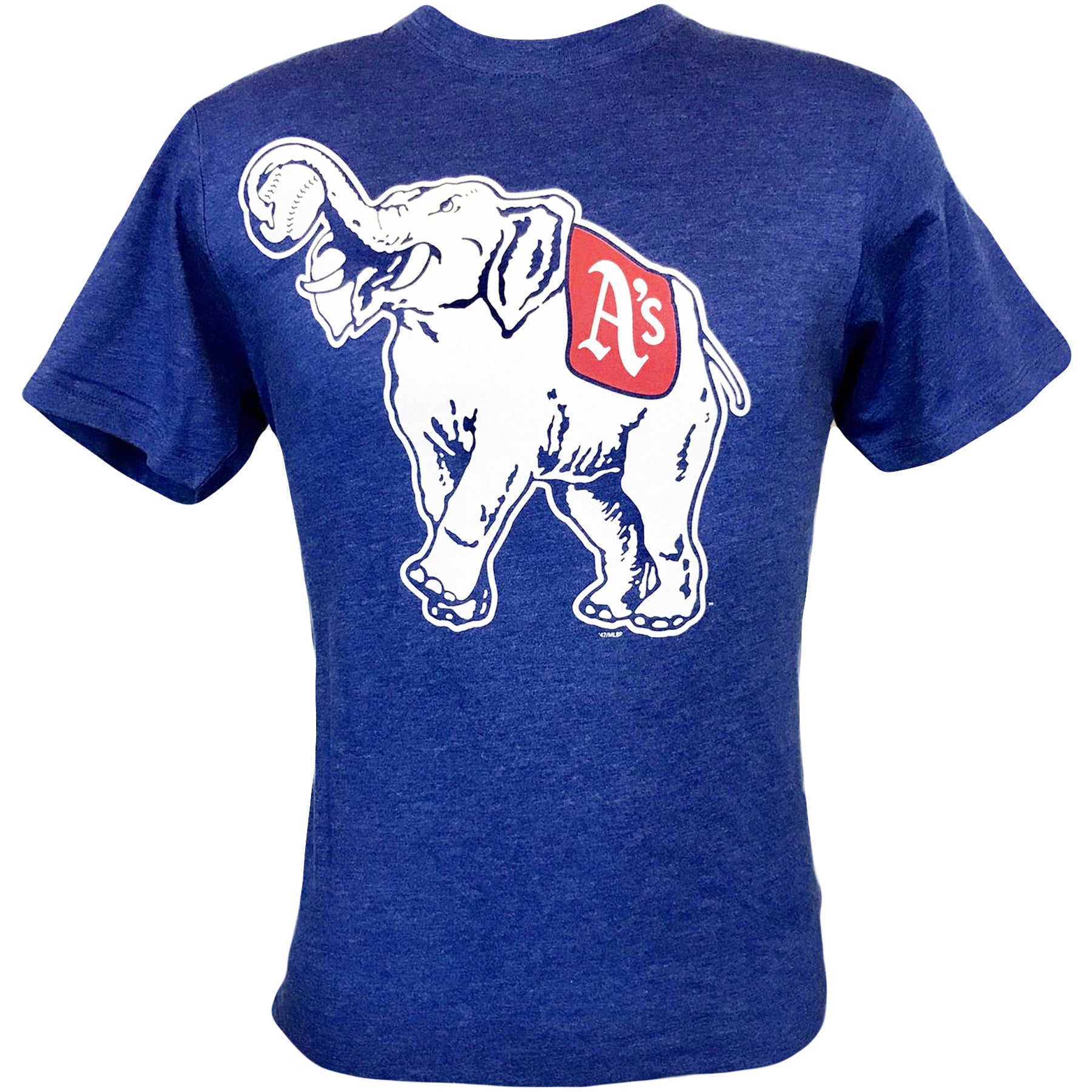 The Philadelphia Athletics vintage royal blue t-shirt features the retro Philadelphia Athletics Elephant logo