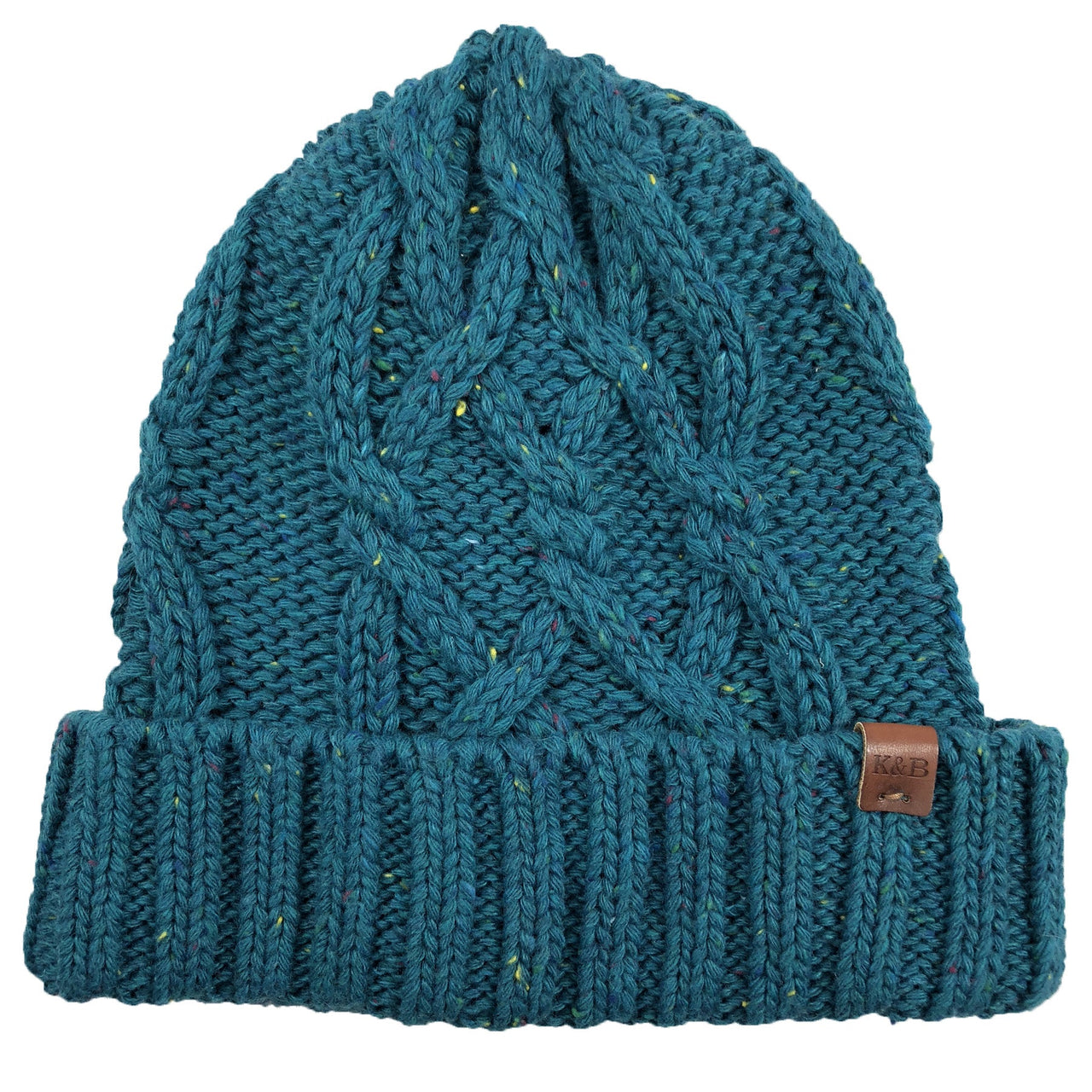 the teal women's cable knit winter beanie is teal with cable knit