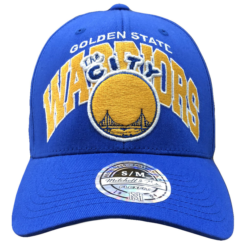 Embroidered on the front of the golden state warriors retro The City stretch fit cap is the golden state warriors logo embroidered in yellow, blue, and white