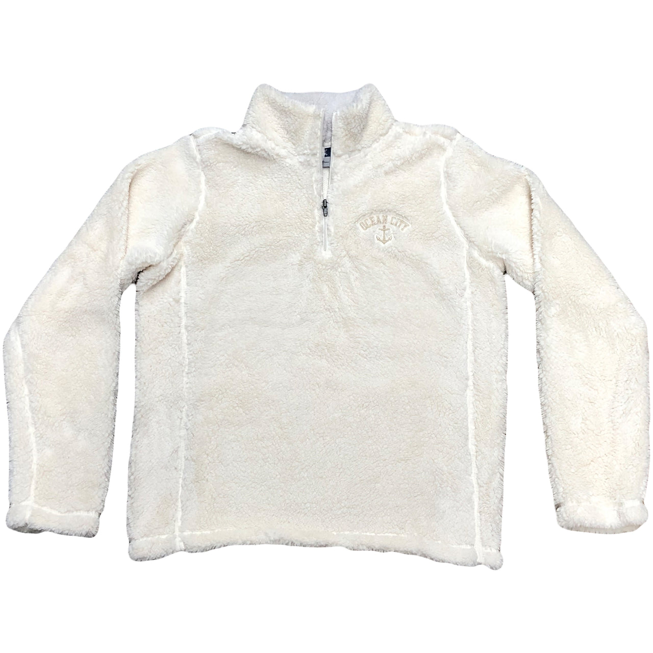 Women's Ocean City New Jersey Anchor Ivory Sherpa Quarter Zip