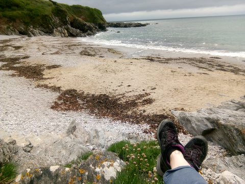 Resting at Lannacombe beach: the SkyeTrail Ultralight Multi-Activity Shoe are perfect for the terrain