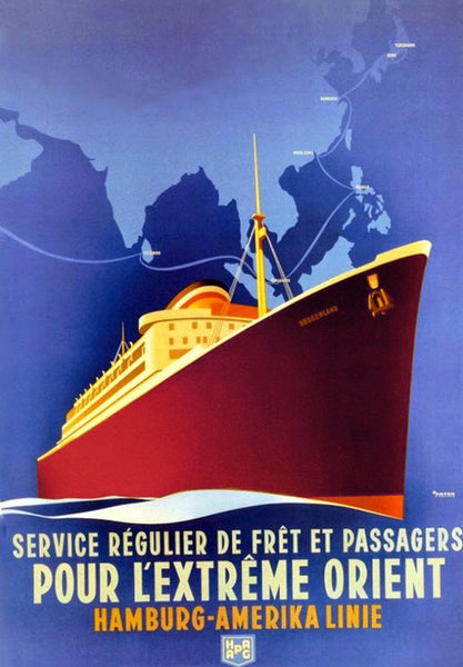 HAPAG ‘Regular freight and passenger services for the Far East’ in 1935 Art Deco travel poster