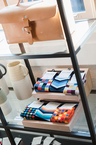 Fortis Green socks at Menske Winter 2015 men's project at Melbourne's Allpress Studio.