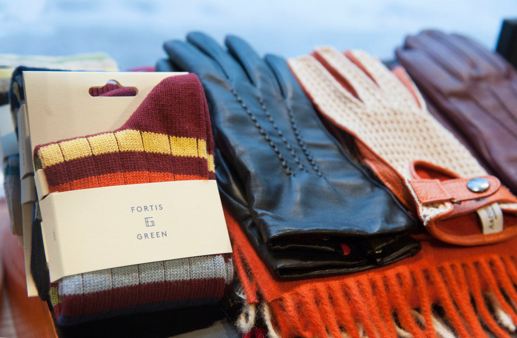 Fortis Green socks alongside Aaron Cheung Gloves at Grand Hatters store