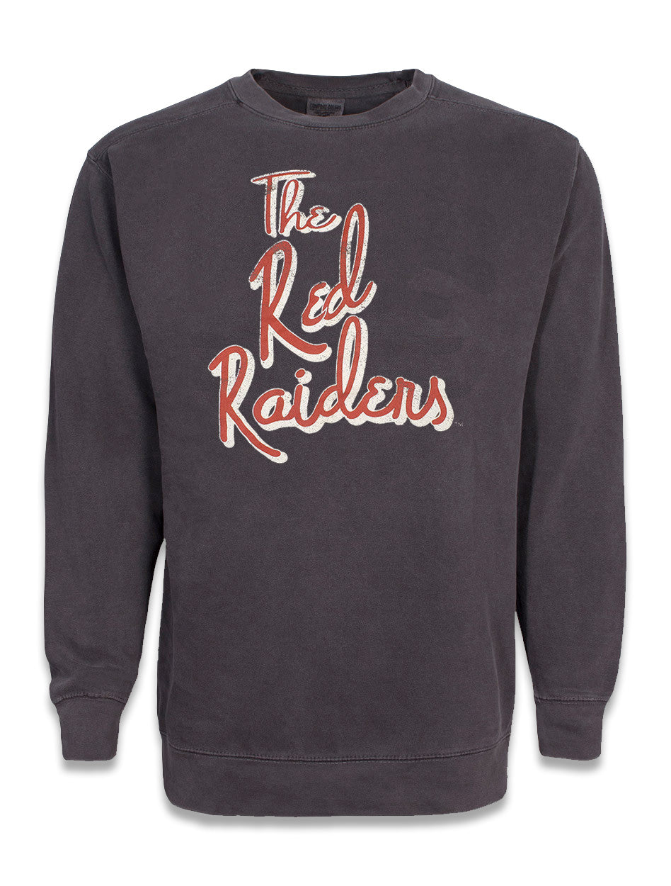Livy Lu Texas Tech Beverly Thrifted Crewneck Sweatshirt in Grey, Size: L, Sold by Red Raider Outfitters