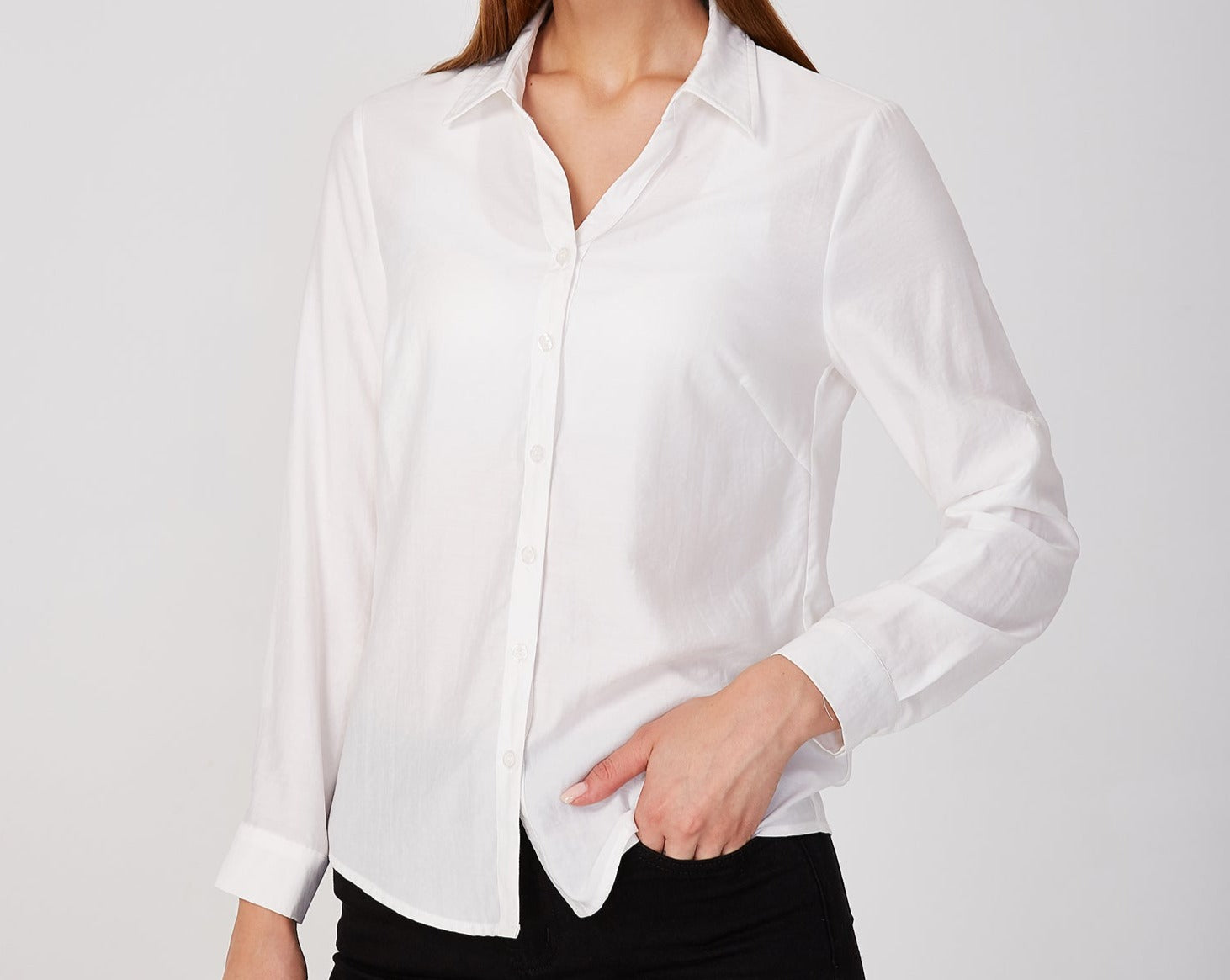 blanco como la nieve Centro de producción Narabar Camisa blanca sólida de la oficina de negocios de las mujeres – NOVMARK