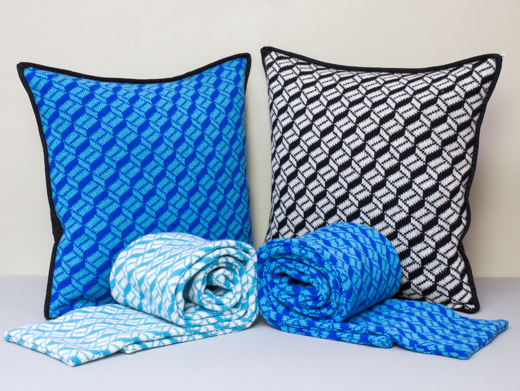 The Pattern Guild Collection 2013 knitted cushions and scarves cubes pattern