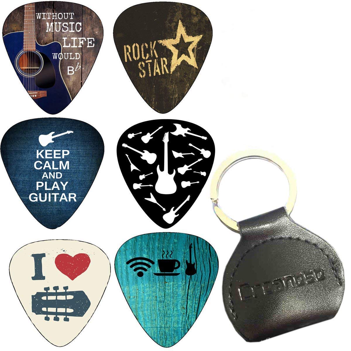 Great Stocking Stuffers Gifts for Guitarist - Black Creanoso Guitar Pick Holder 2-Pack 