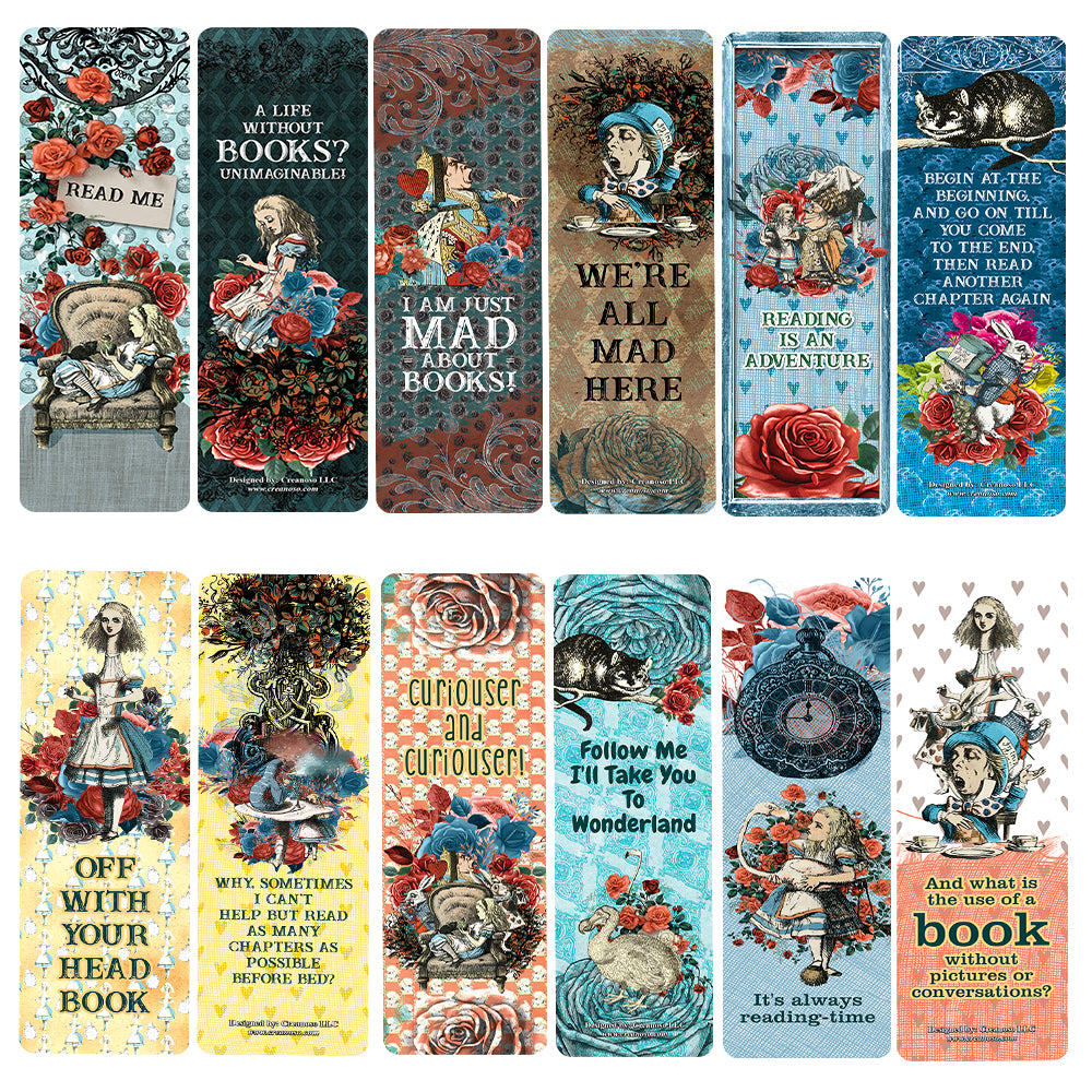 Alice in Wonderland Bookmarks-Favors set of 12