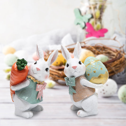 Hodao 5.5 Inch Polyresin Bunny Decorations Spring Easter Decors Figurines