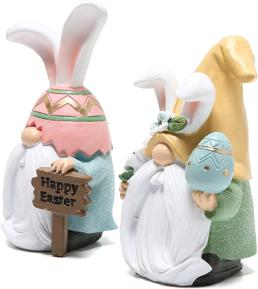 Hodao 2 Pack Easter Decorations Easter Gnomes Decor Resin Easter Bunny Doll Decoration Home Ornaments Table Decor Valentines Gnomes Resin Decor Gifts