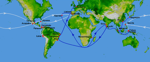 Spanish and Portuguese Trade Routes in the 16th Century