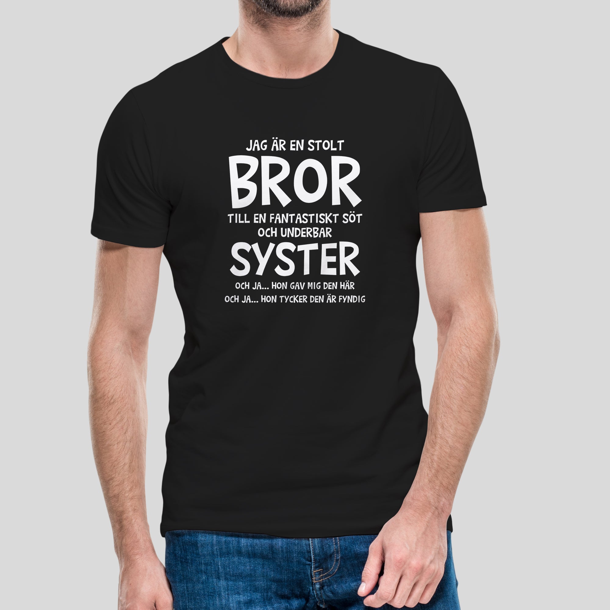 Sløset strukturelt tilstødende T-shirt med texten "Jag är en stolt bror"