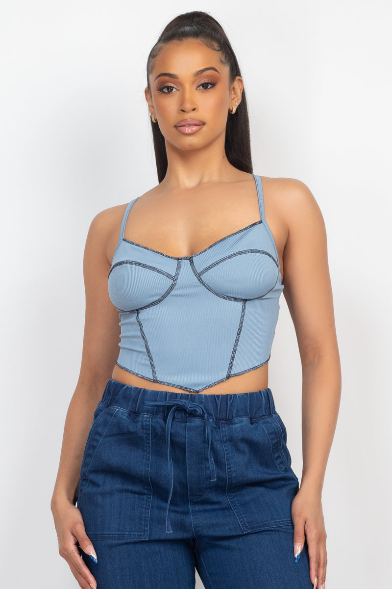 Dusty Blue Bustier Ribbed Top – Allyn