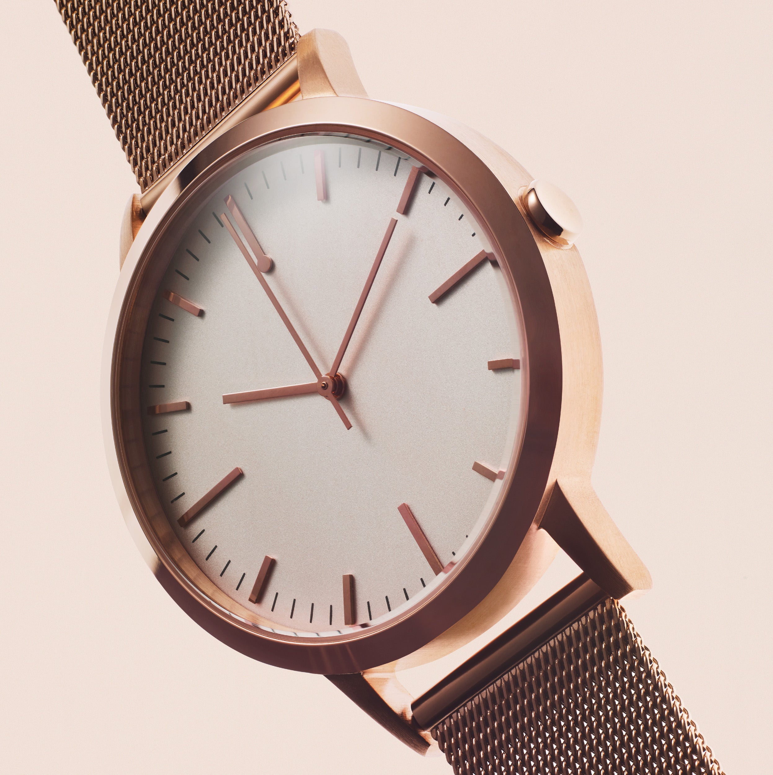Mens Watch Mesh Strap - Simple Design - Rose Gold Mesh - UK - Under £100 - Freedom To Exist - Minimal Watches British Design